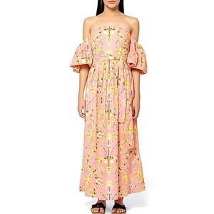 Beyond By Vera Leah Maxi Dress Off Shoulder Bubble Sleeve Large Pink Hummingbird